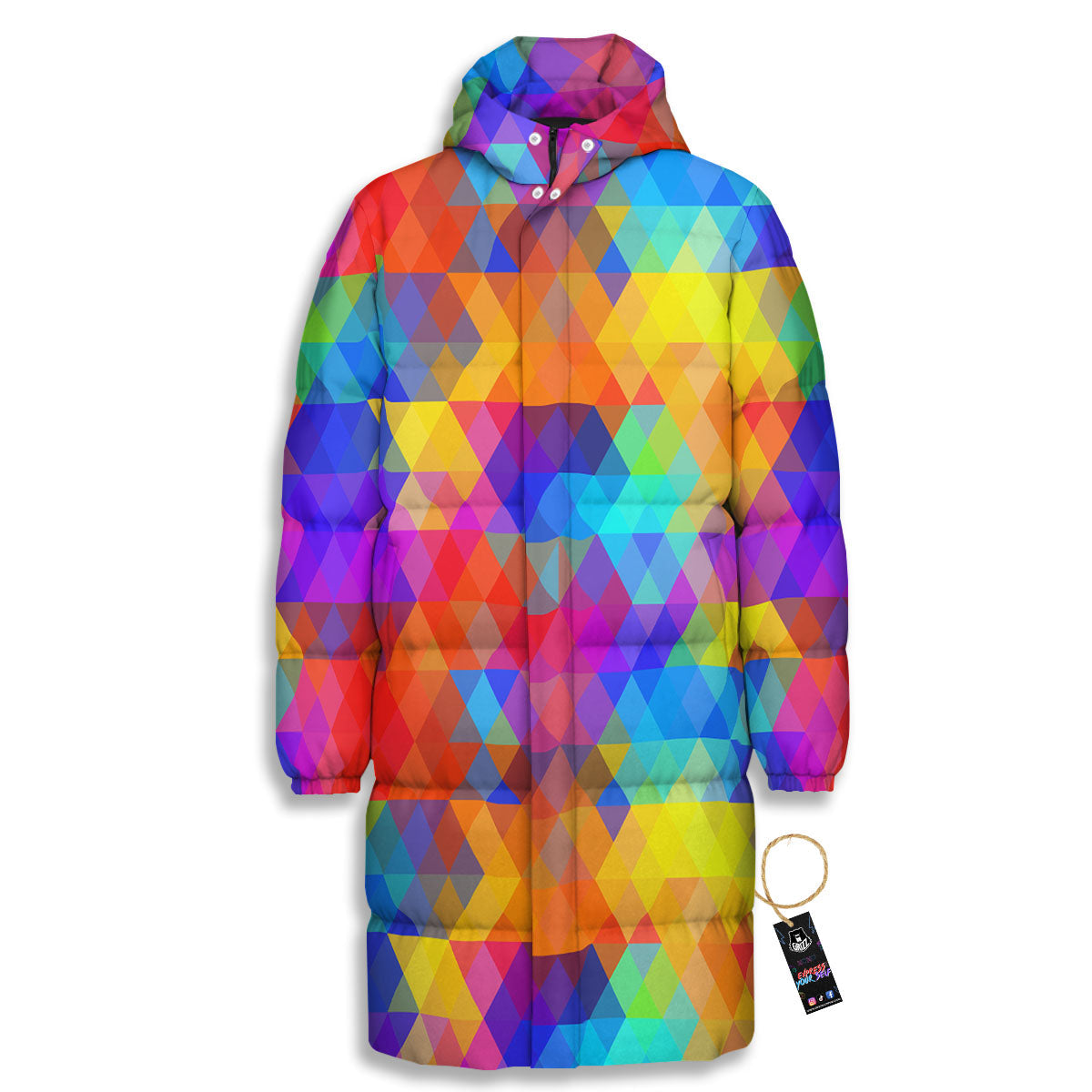Rainbow Geometric Print Pattern Long Down Jacket-grizzshop