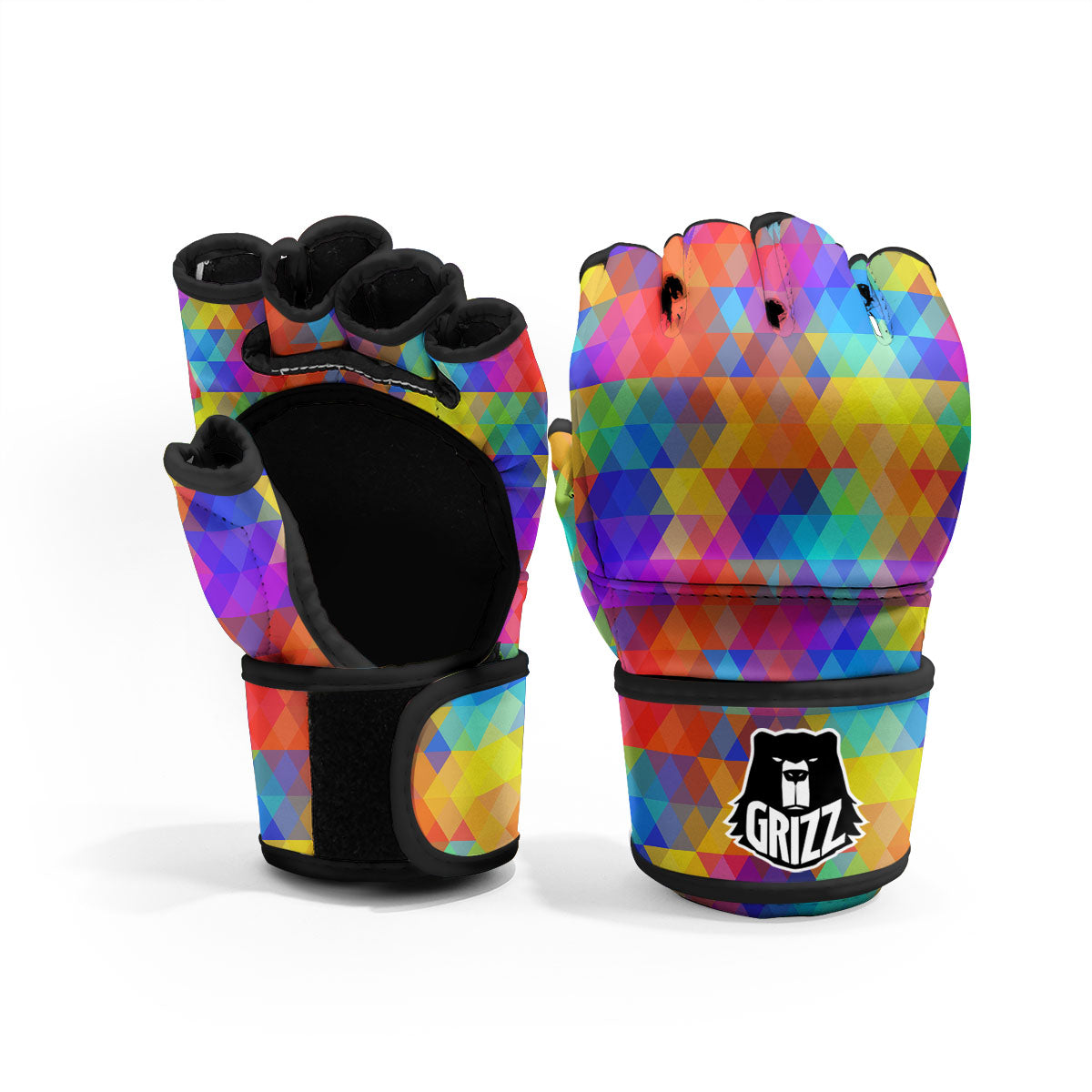 Rainbow Geometric Print Pattern MMA Gloves-grizzshop