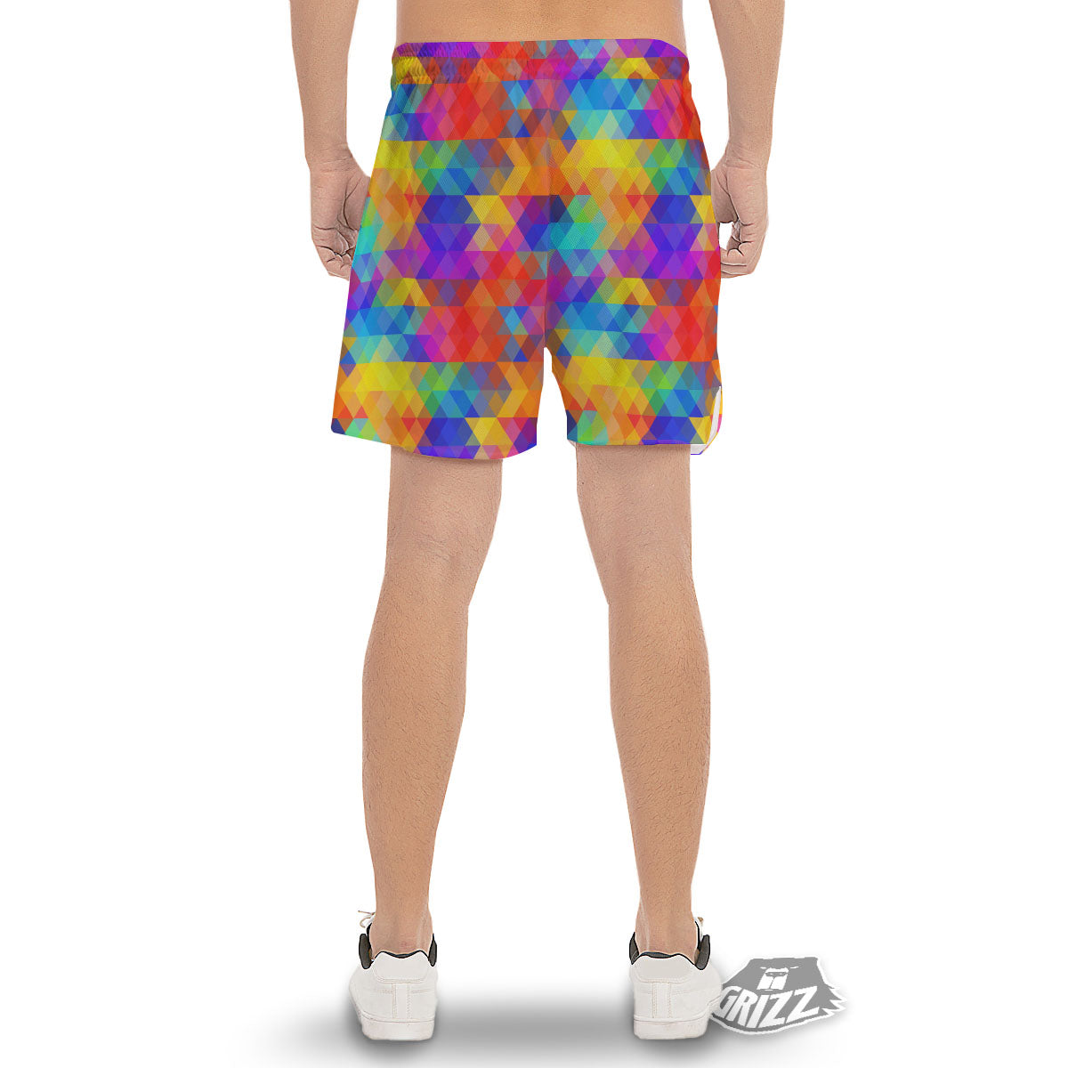 Rainbow Geometric Print Pattern Men's Gym Shorts-grizzshop