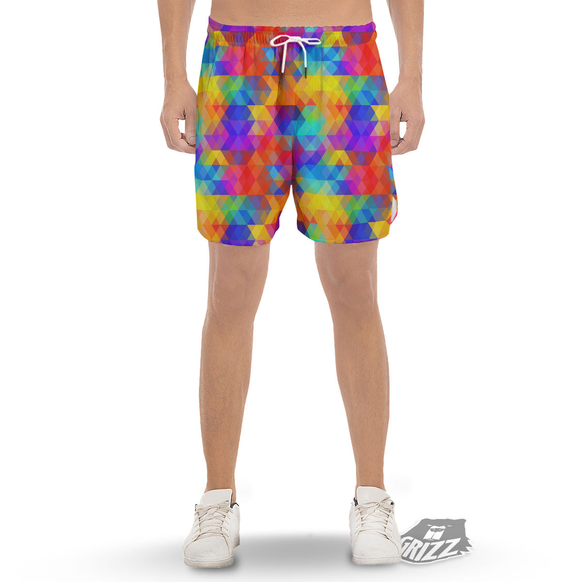 Rainbow Geometric Print Pattern Men's Gym Shorts-grizzshop