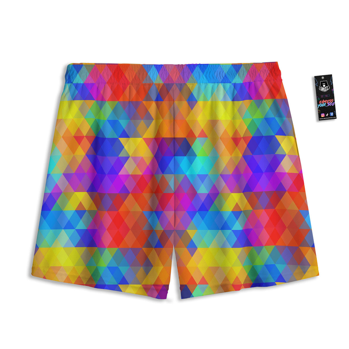 Rainbow Geometric Print Pattern Mesh Shorts