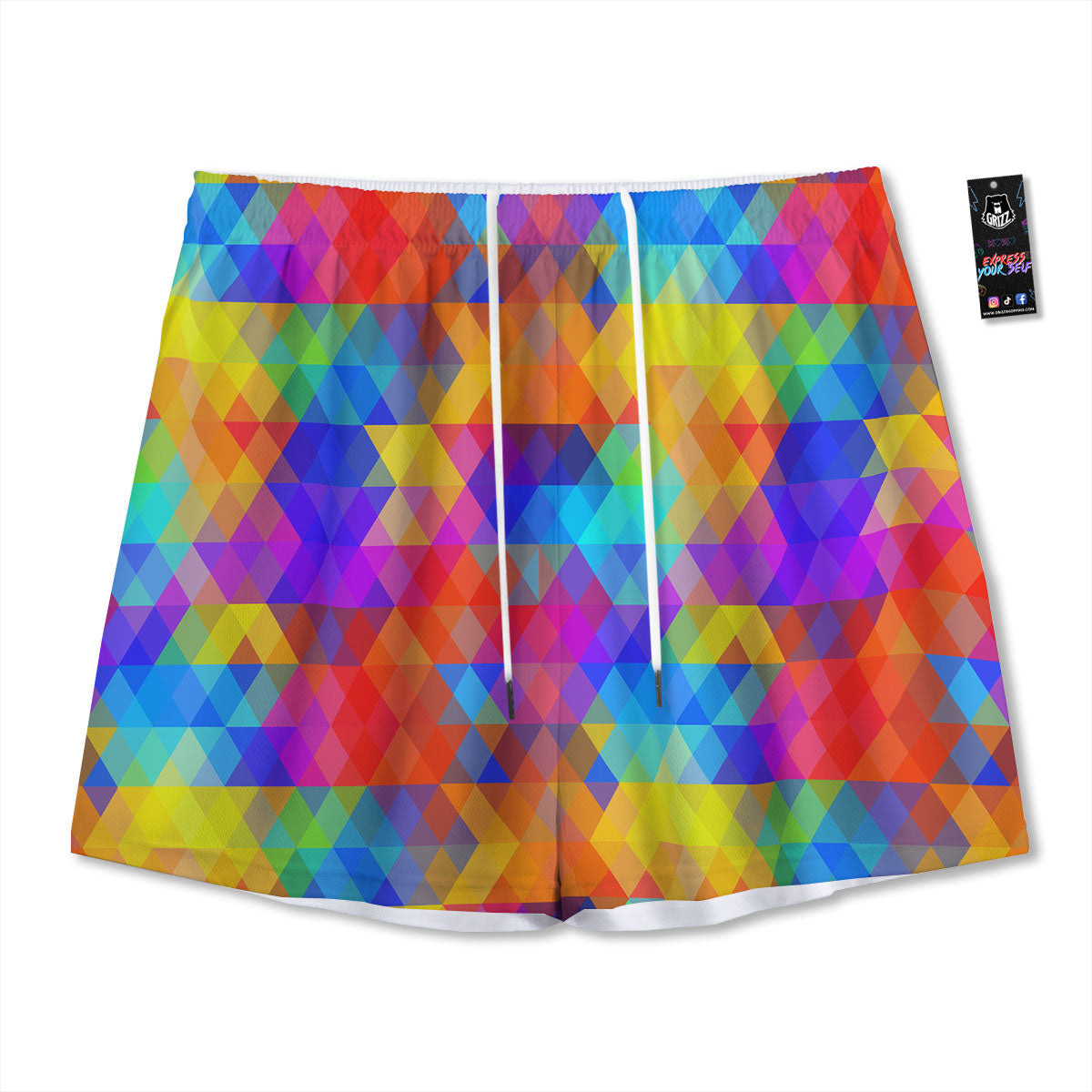 Rainbow Geometric Print Pattern Mesh Shorts