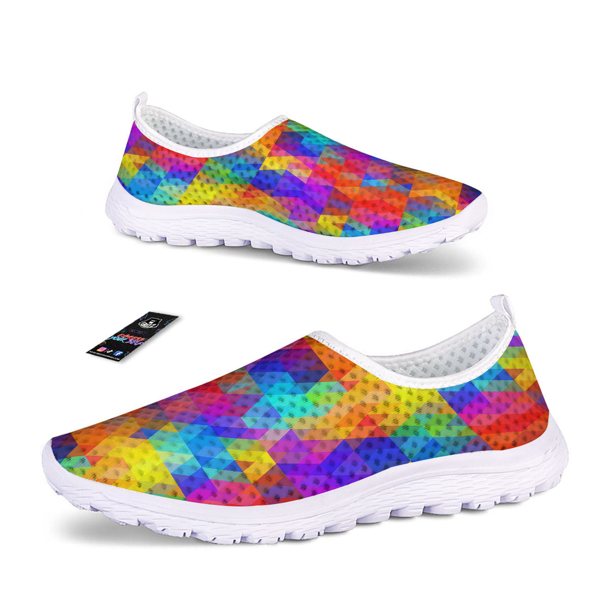 Rainbow Geometric Print Pattern Nurse Shoes-grizzshop