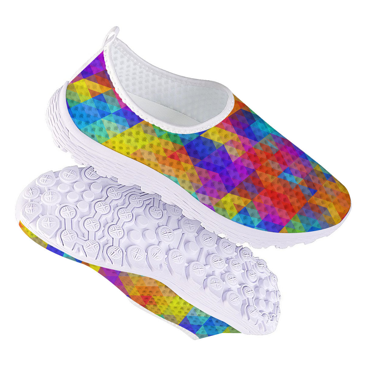 Rainbow Geometric Print Pattern Nurse Shoes-grizzshop