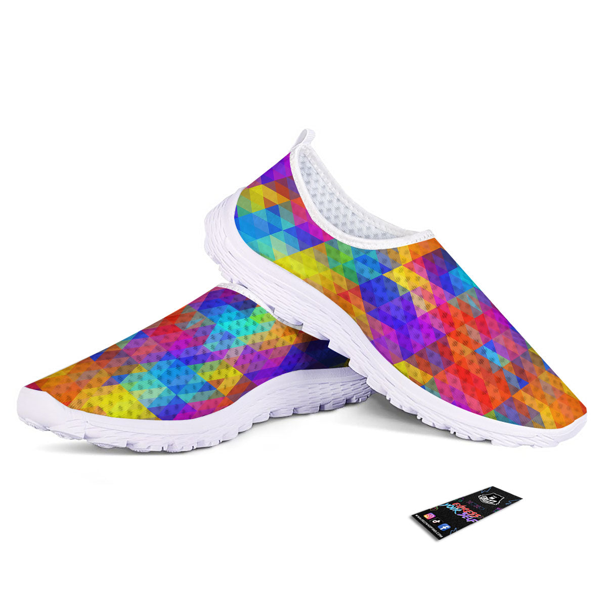 Rainbow Geometric Print Pattern Nurse Shoes-grizzshop