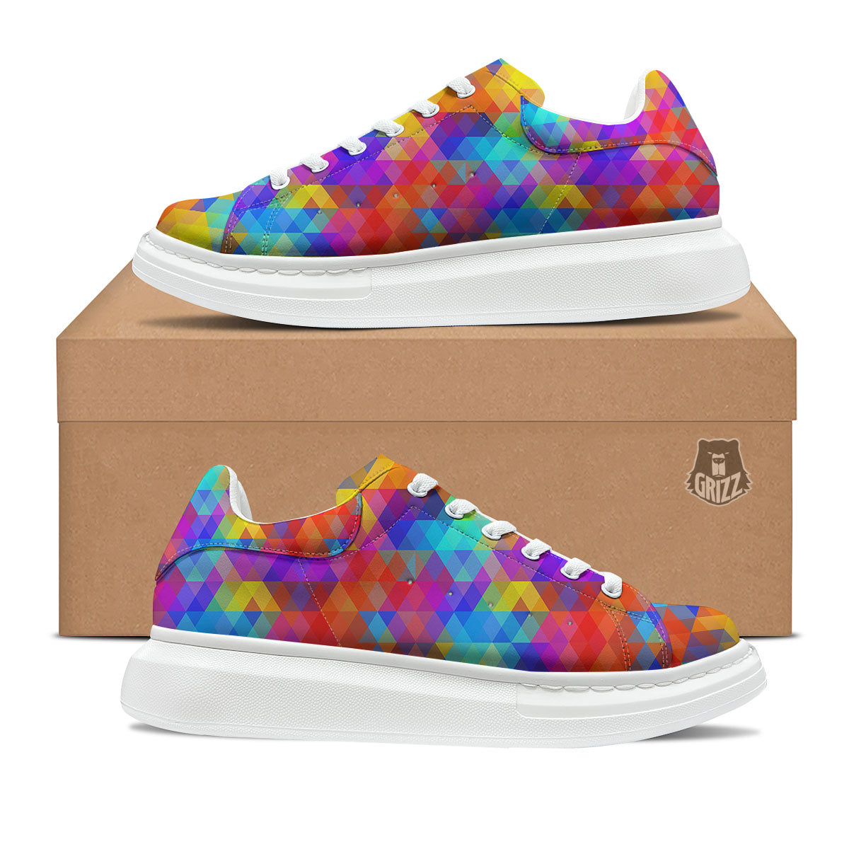 Rainbow Geometric Print Pattern Platform Shoes-grizzshop