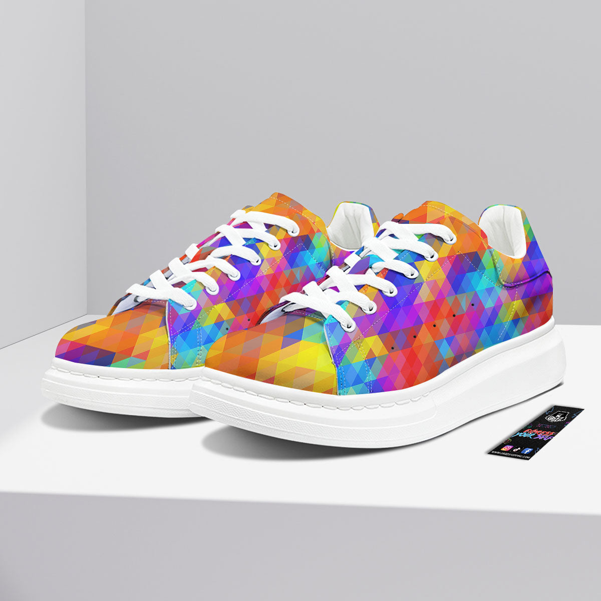 Rainbow Geometric Print Pattern Platform Shoes-grizzshop