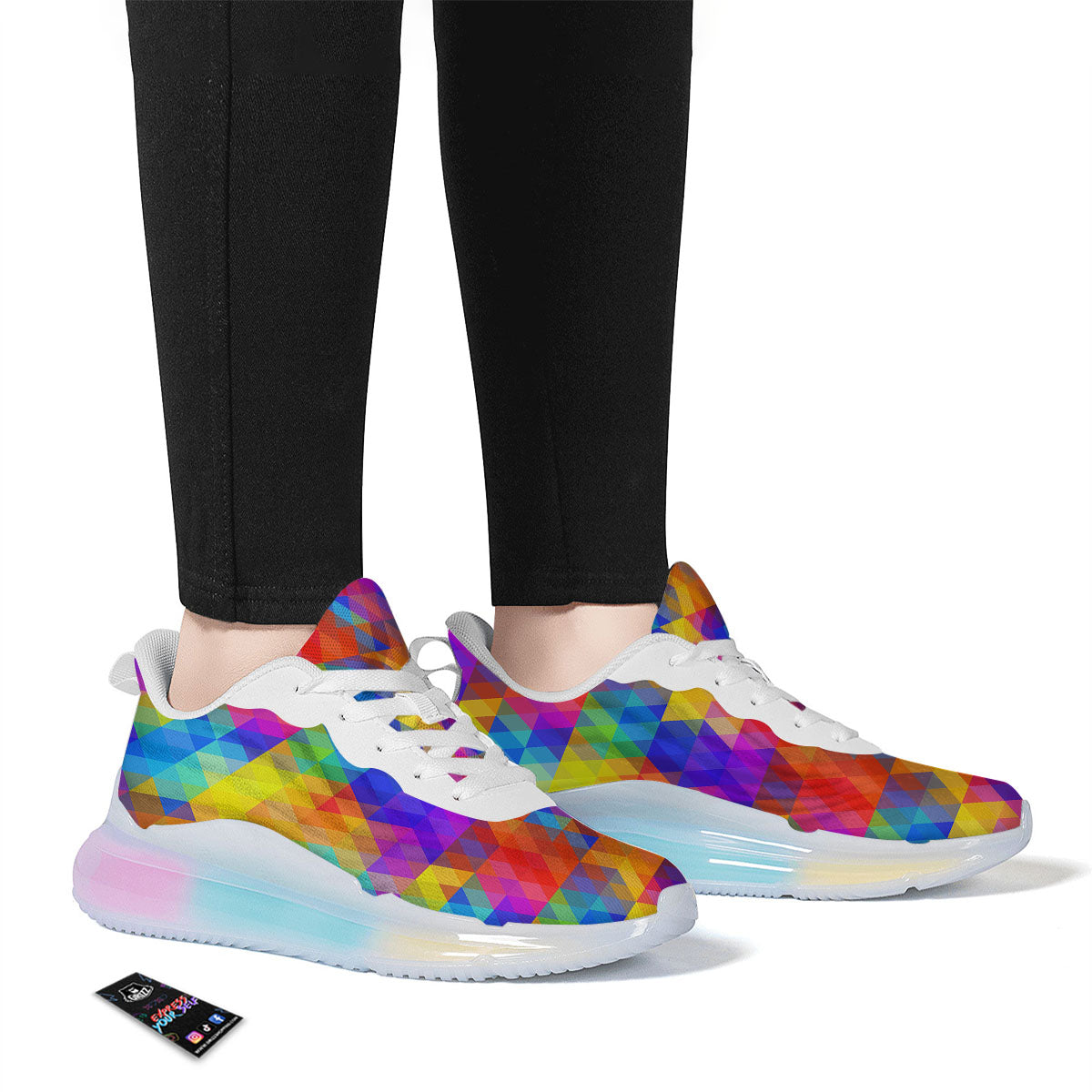 Rainbow Geometric Print Pattern Running Sneakers-grizzshop
