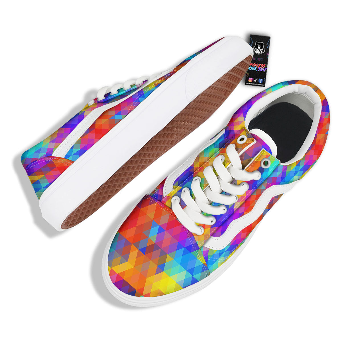 Rainbow Geometric Print Pattern Skate Shoes-grizzshop