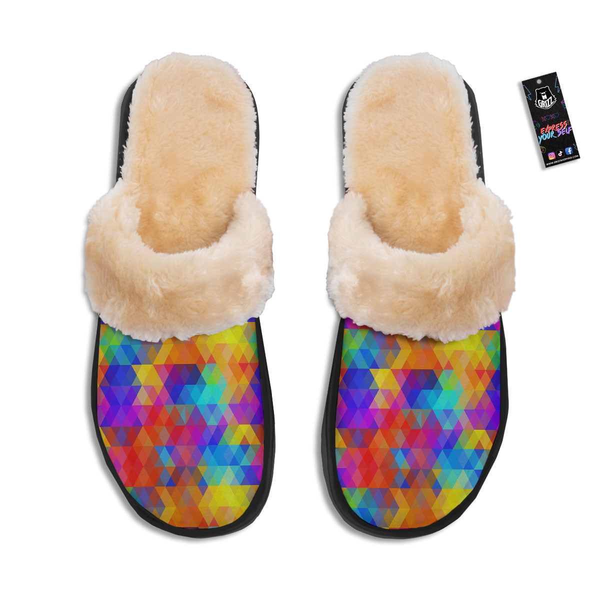 Rainbow Geometric Print Pattern Slippers-grizzshop