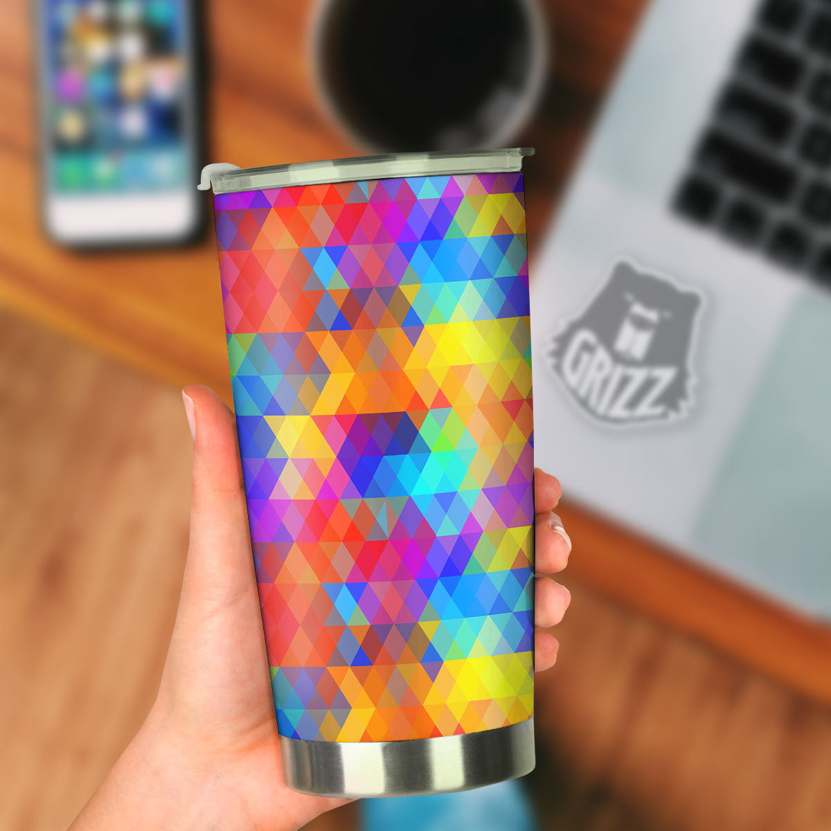 Rainbow Geometric Print Pattern Tumbler-grizzshop