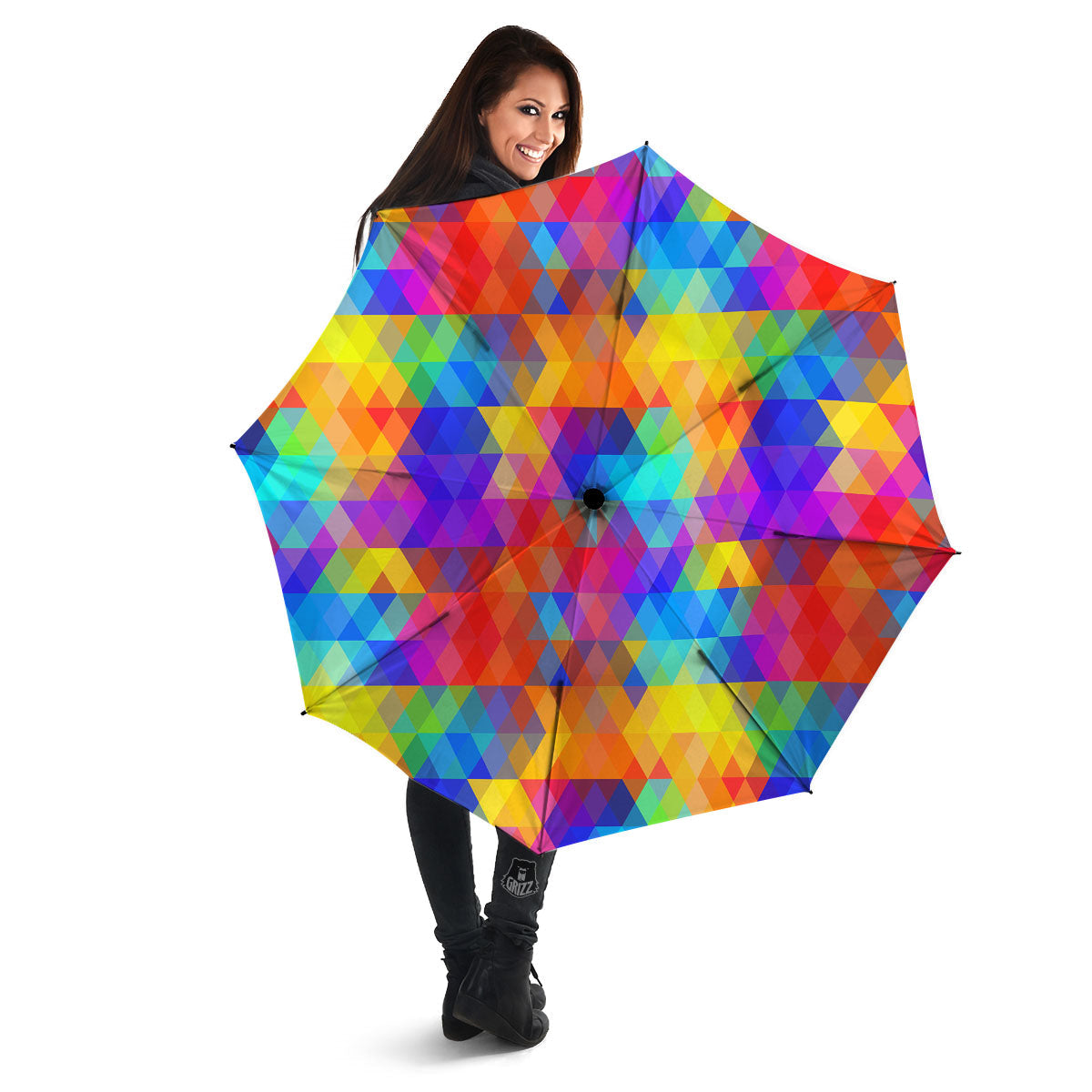 Rainbow Geometric Print Pattern Umbrella-grizzshop