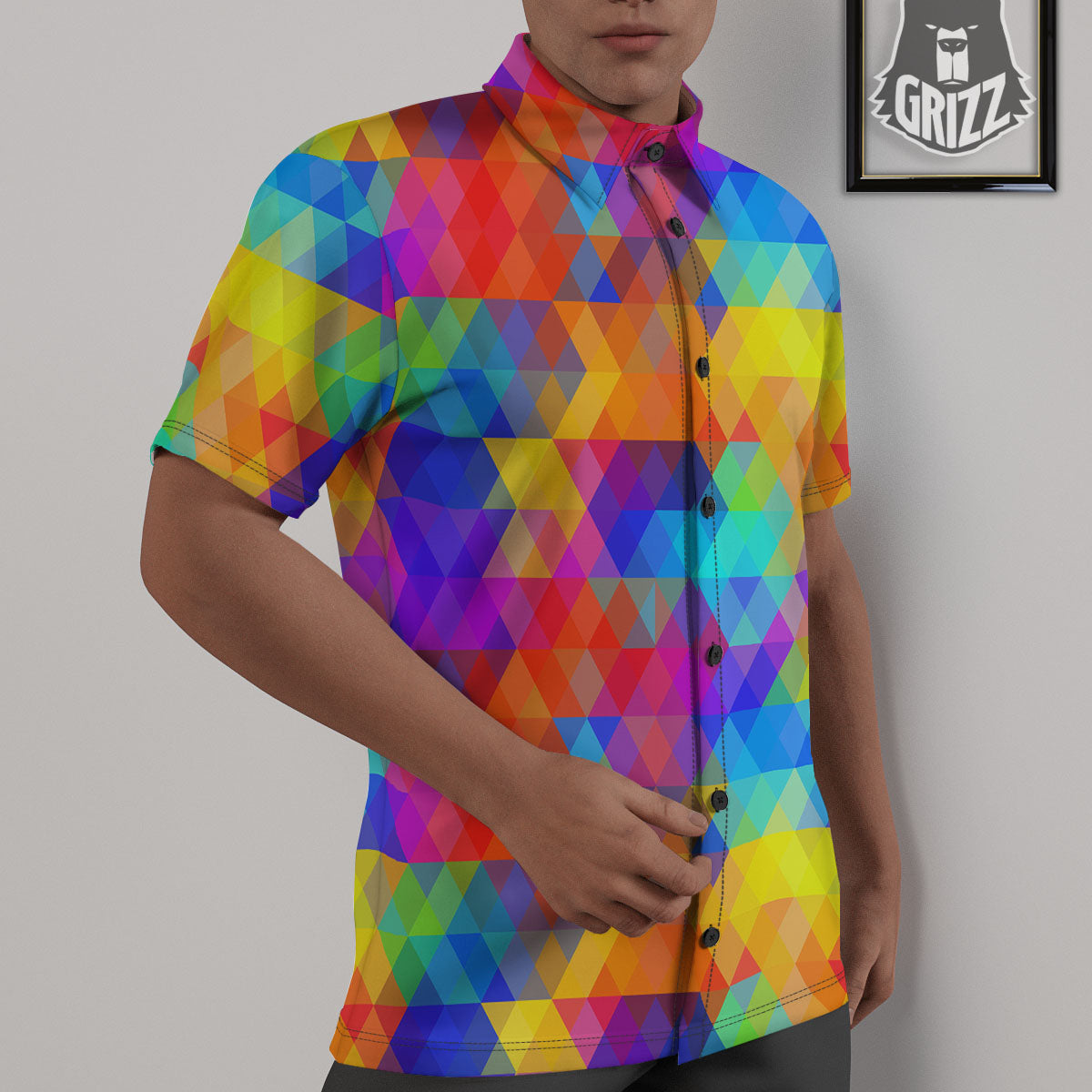 Rainbow Geometric Print Pattern Untucked Shirts-grizzshop
