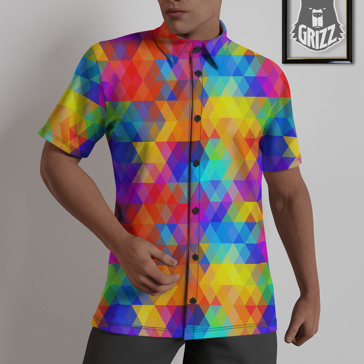 Rainbow Geometric Print Pattern Untucked Shirts-grizzshop