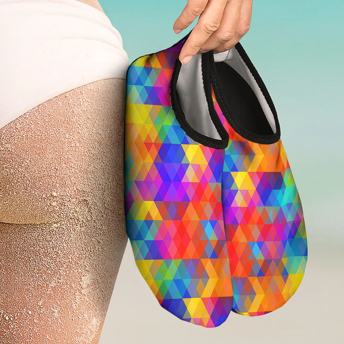Rainbow Geometric Print Pattern Water Shoes-grizzshop