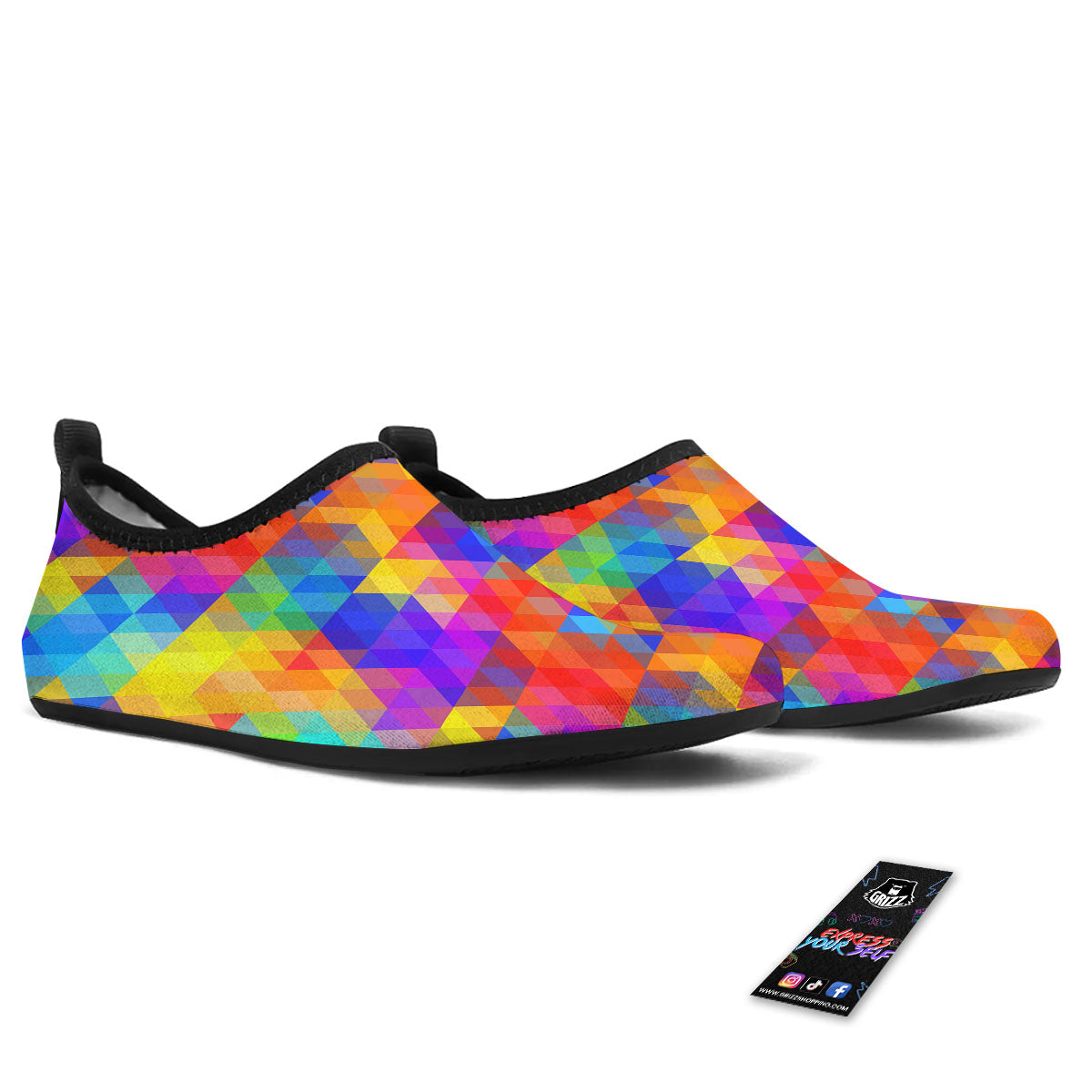 Rainbow Geometric Print Pattern Water Shoes-grizzshop