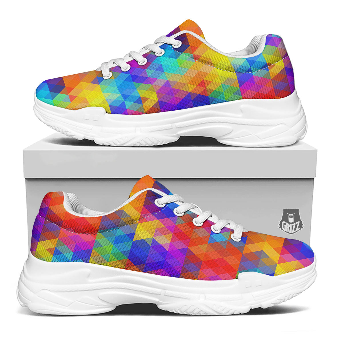 Rainbow Geometric Print Pattern White Chunky Shoes-grizzshop