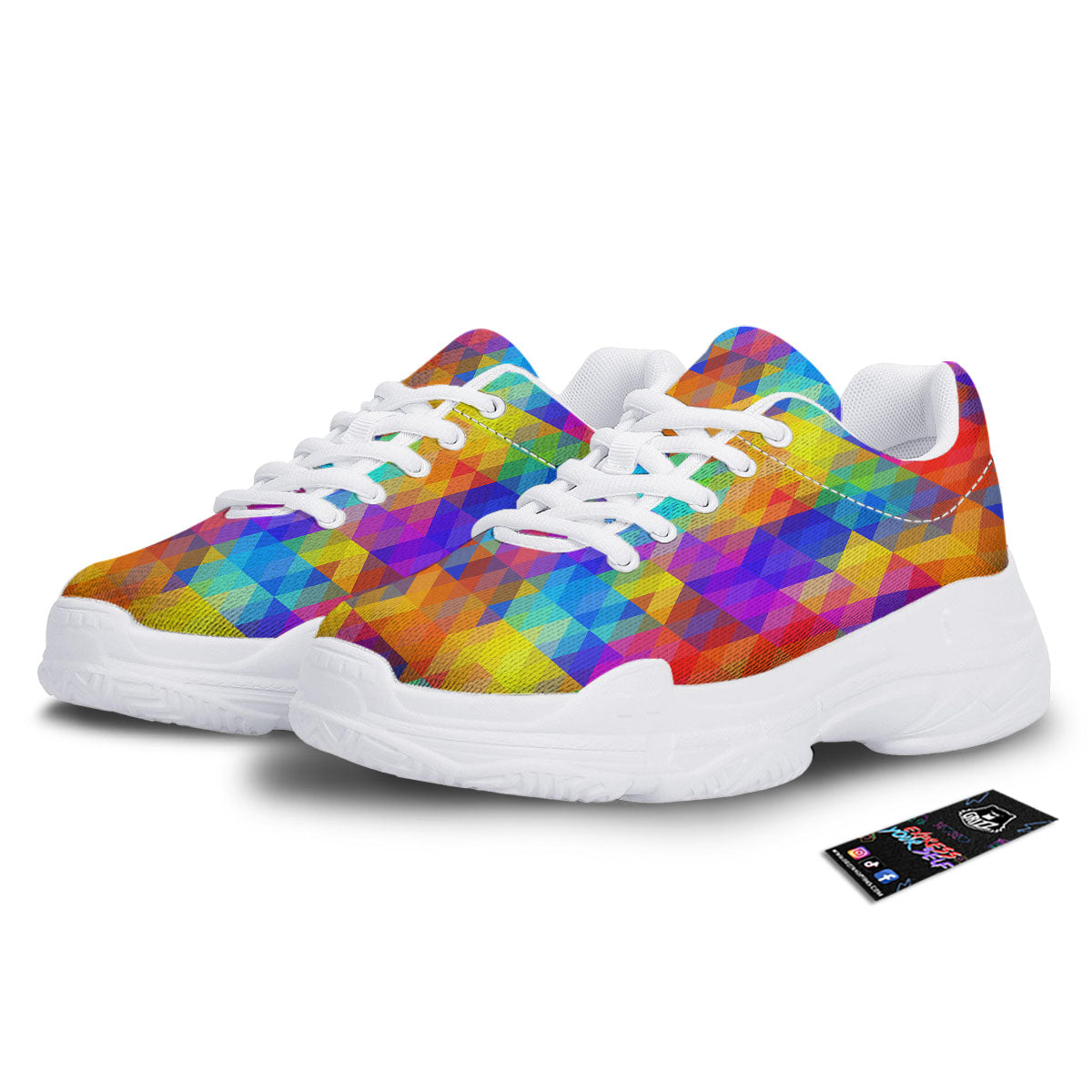 Rainbow Geometric Print Pattern White Chunky Shoes-grizzshop