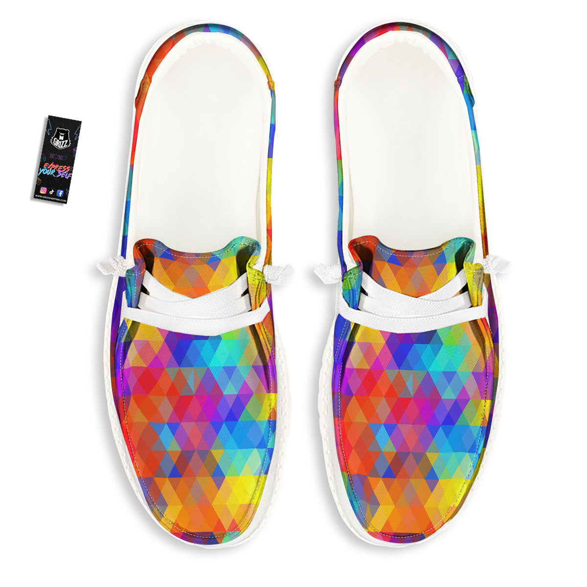 Rainbow Geometric Print Pattern White Loafers-grizzshop
