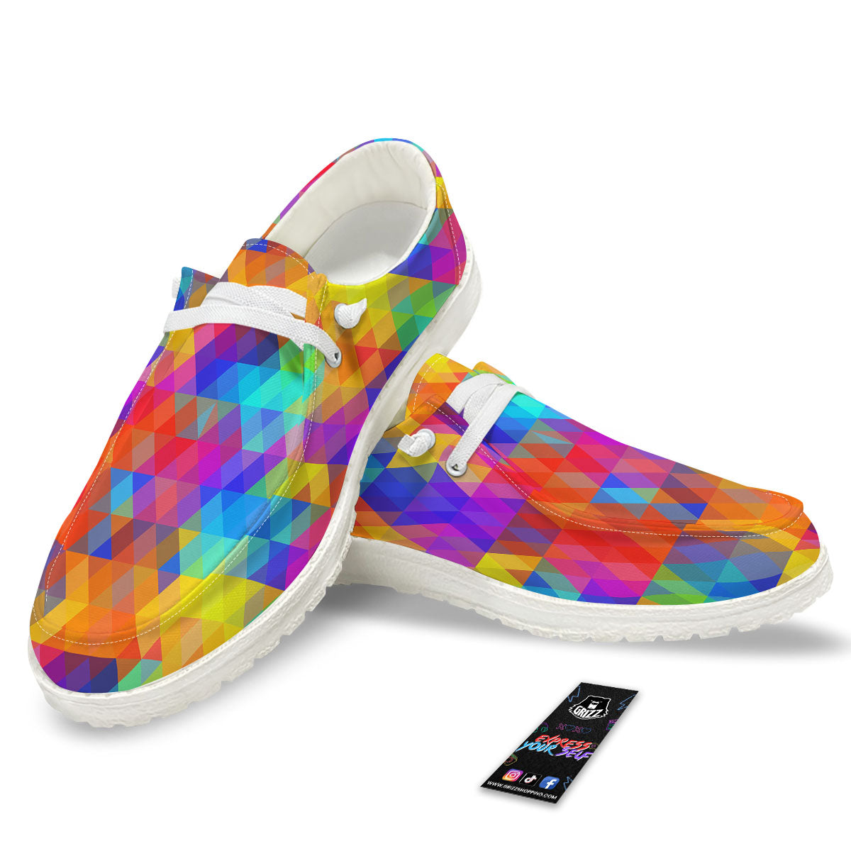 Rainbow Geometric Print Pattern White Loafers-grizzshop