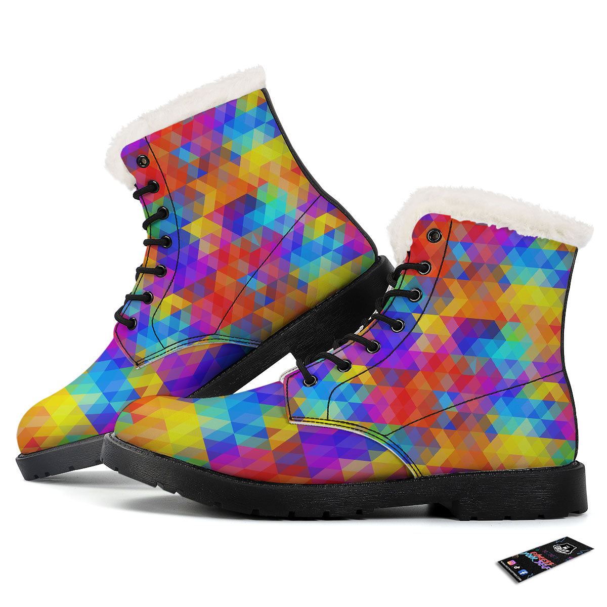 Rainbow Geometric Print Pattern Winter Boots-grizzshop