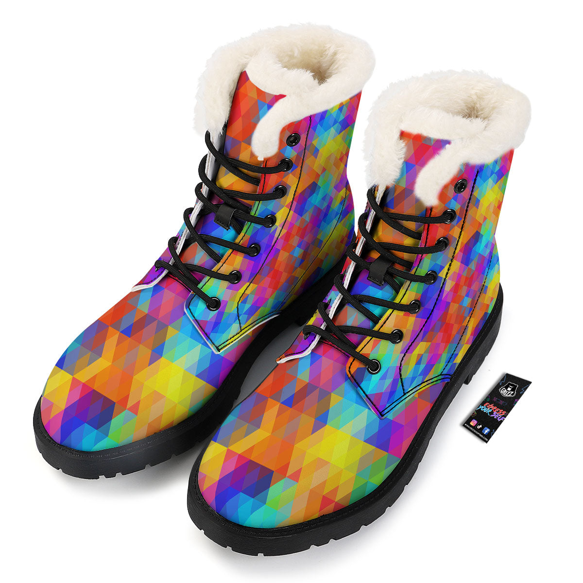 Rainbow Geometric Print Pattern Winter Boots-grizzshop
