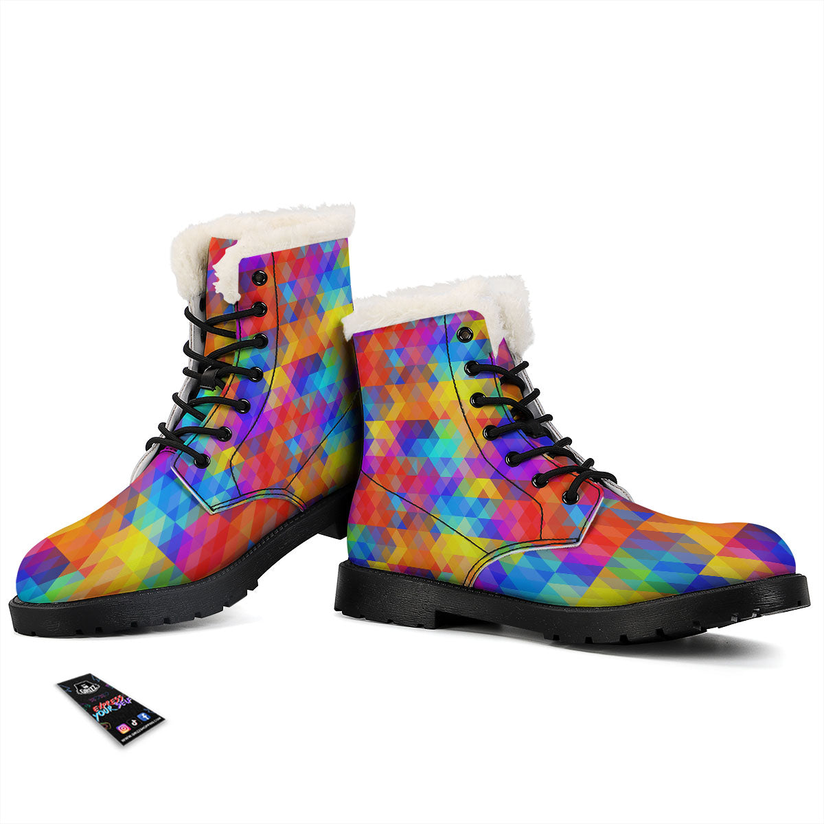 Rainbow Geometric Print Pattern Winter Boots-grizzshop