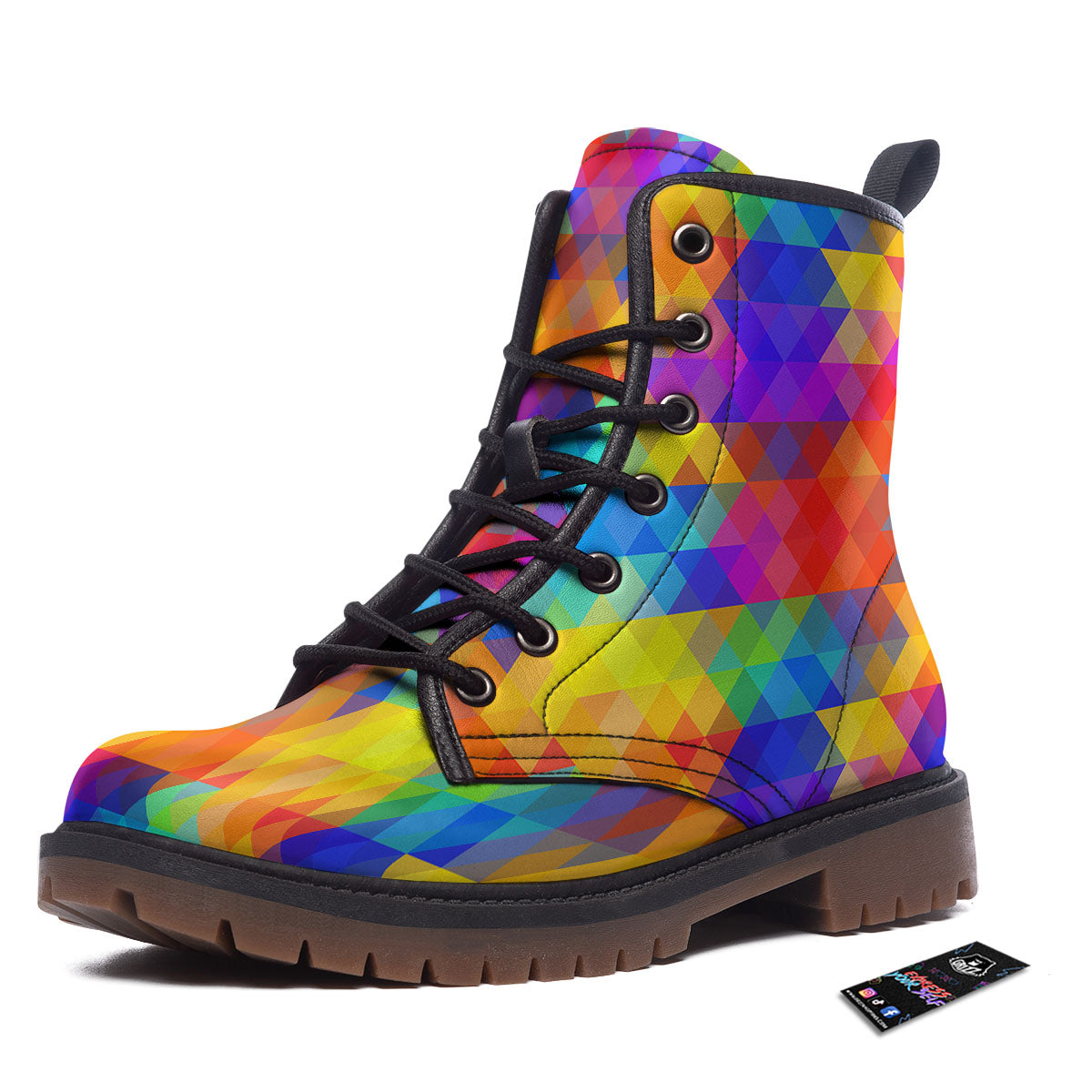 Rainbow Geometric Print Pattern Work Boots-grizzshop