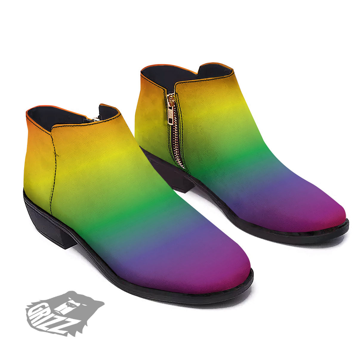 Rainbow Gradient LGBT Pride Print Ankle Boots-grizzshop