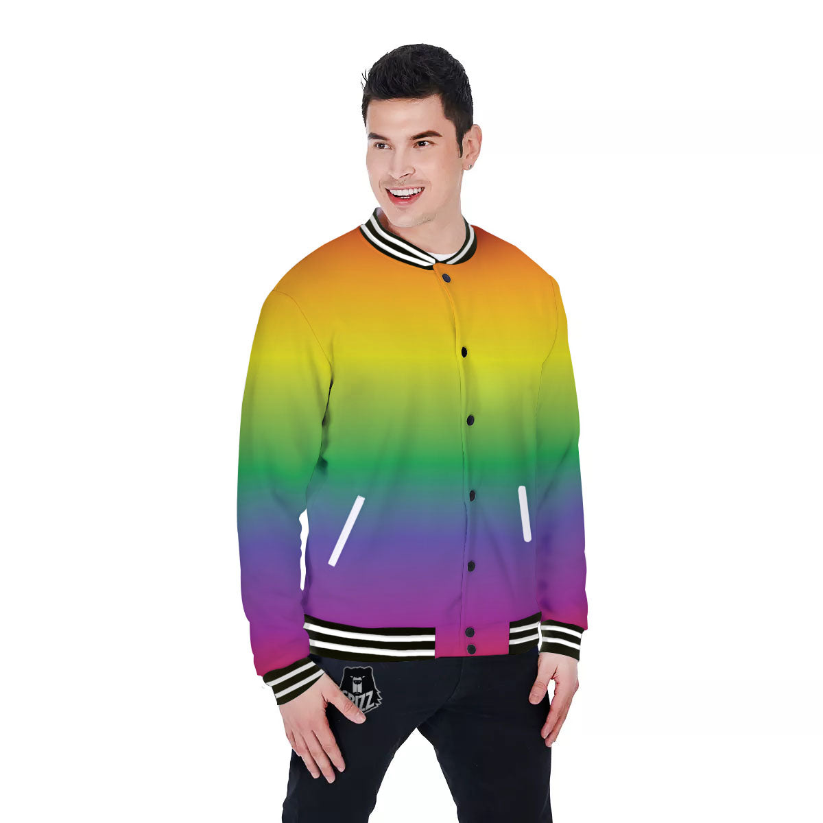 Rainbow Gradient LGBT Pride Print Baseball Jacket-grizzshop