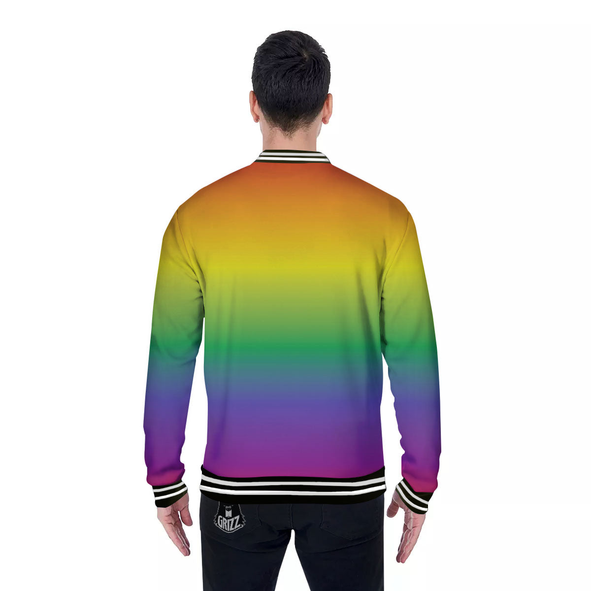 Rainbow Gradient LGBT Pride Print Baseball Jacket-grizzshop