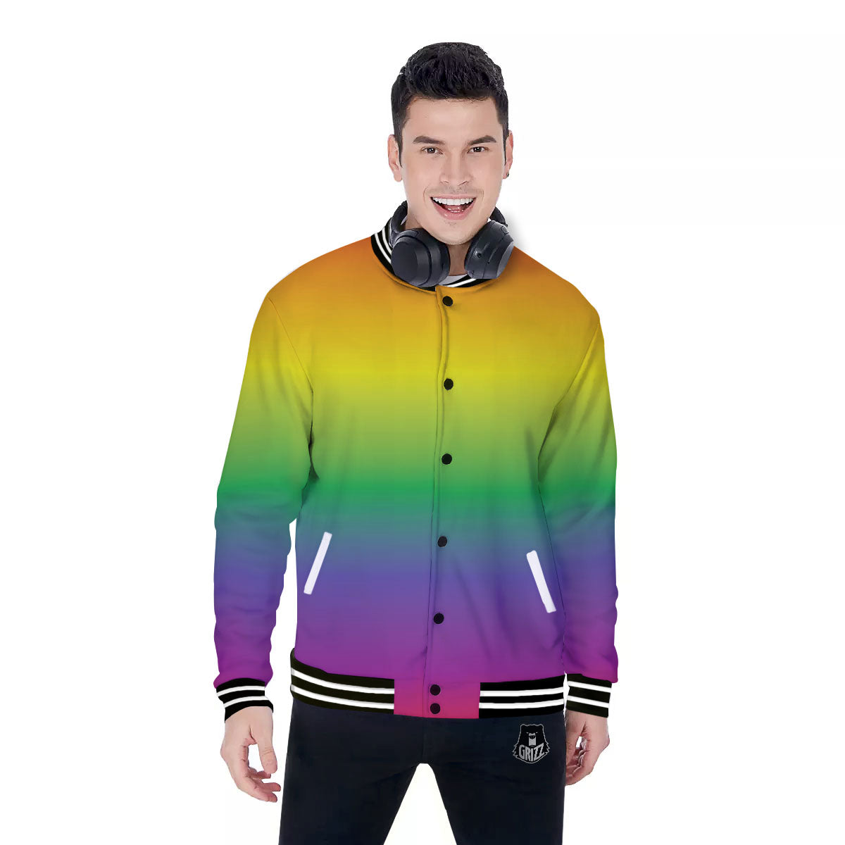 Rainbow Gradient LGBT Pride Print Baseball Jacket-grizzshop