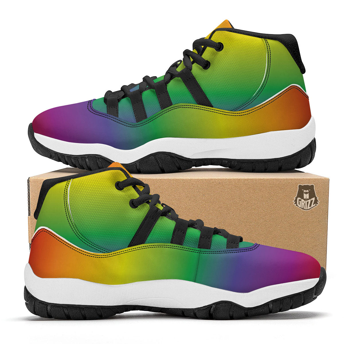 Rainbow Gradient LGBT Pride Print Black Bball Shoes-grizzshop