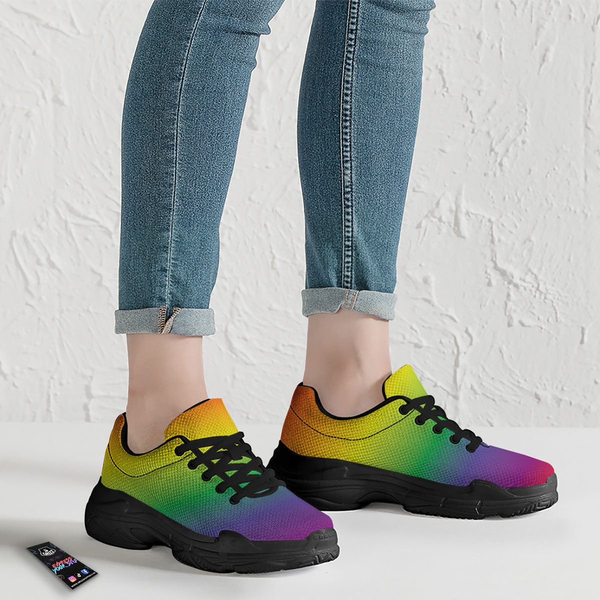 Rainbow Gradient LGBT Pride Print Black Chunky Shoes-grizzshop