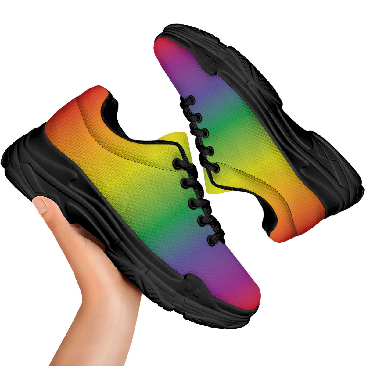 Rainbow Gradient LGBT Pride Print Black Chunky Shoes-grizzshop