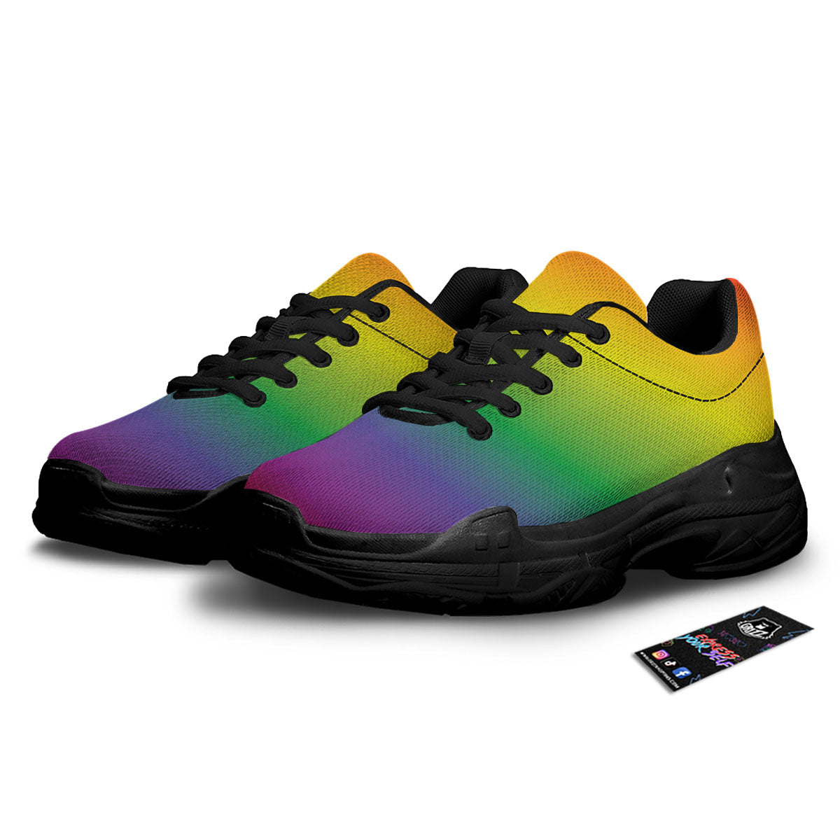 Rainbow Gradient LGBT Pride Print Black Chunky Shoes-grizzshop