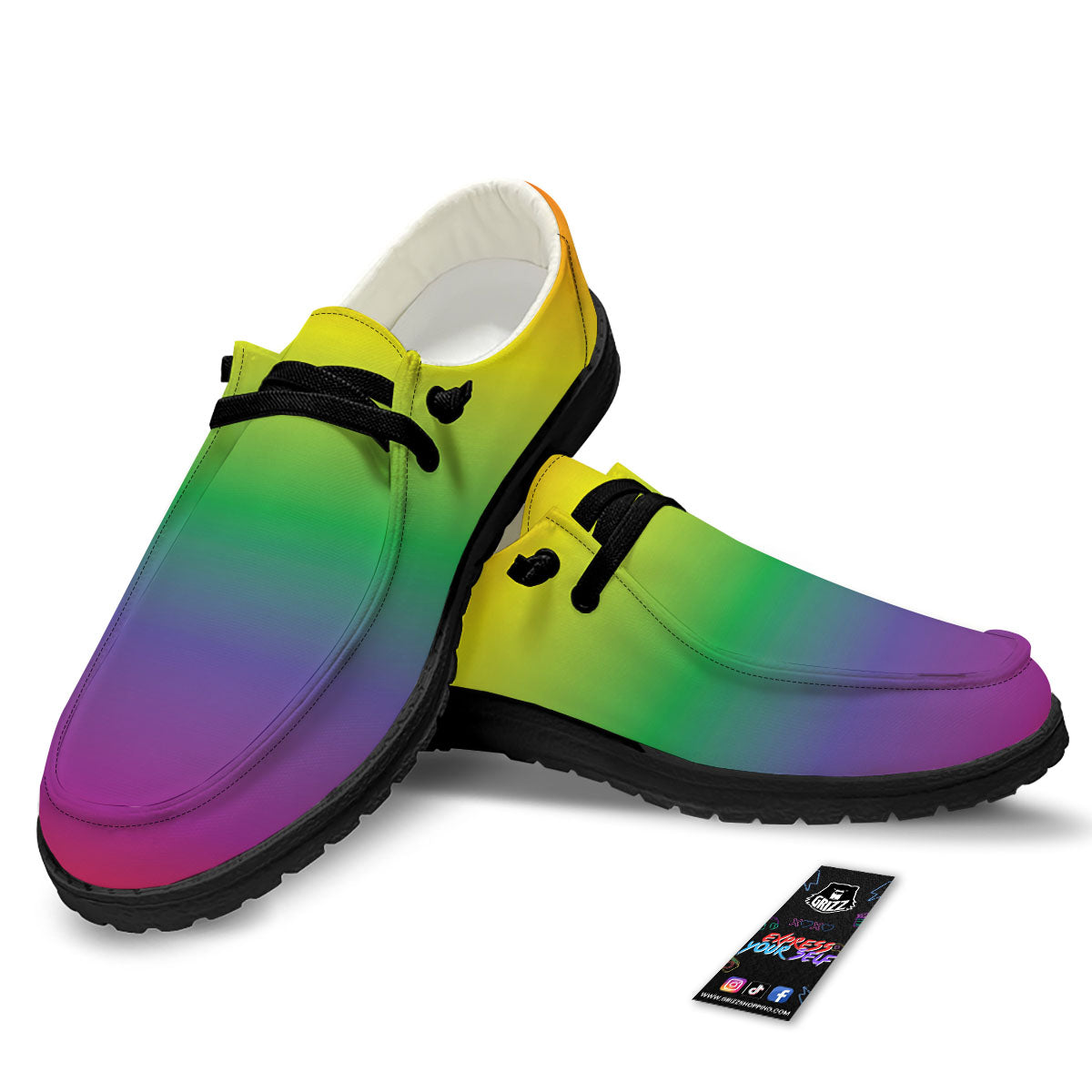 Rainbow Gradient LGBT Pride Print Black Loafers-grizzshop