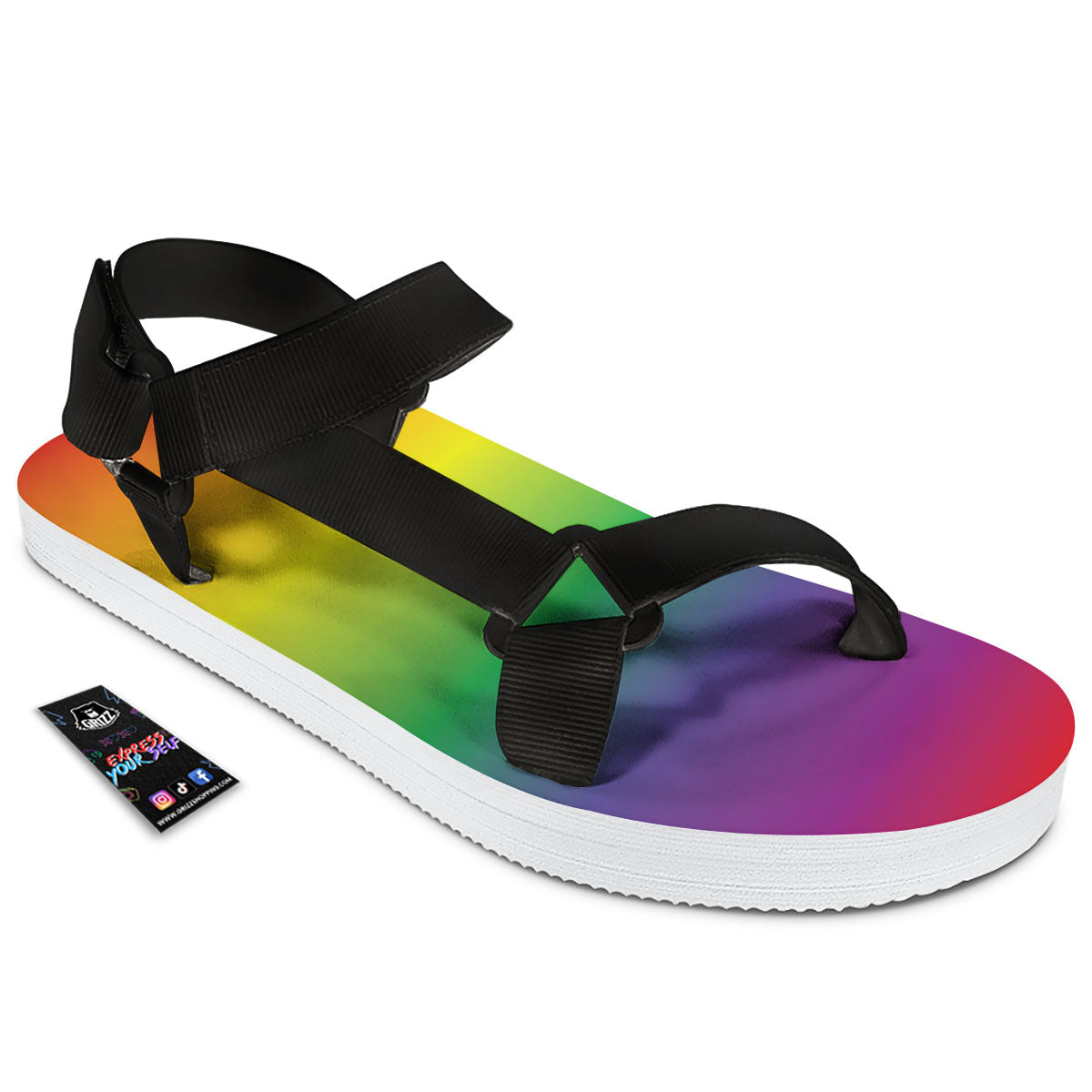 Rainbow Gradient LGBT Pride Print Black Open Toe Sandals-grizzshop