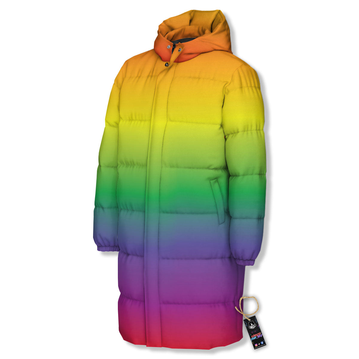 Rainbow Gradient LGBT Pride Print Long Down Jacket-grizzshop