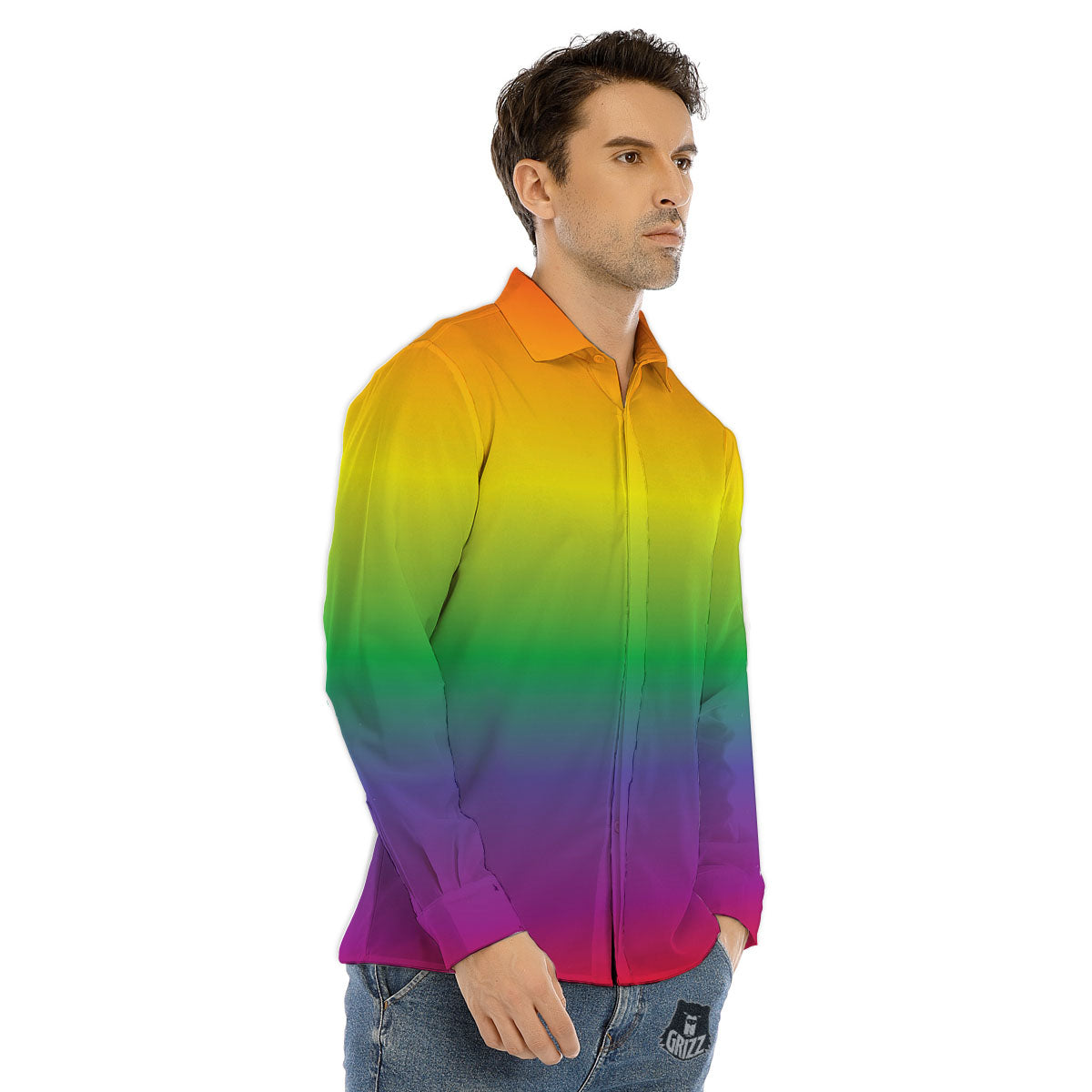 Rainbow Gradient LGBT Pride Print Men's Dress Shirts-grizzshop