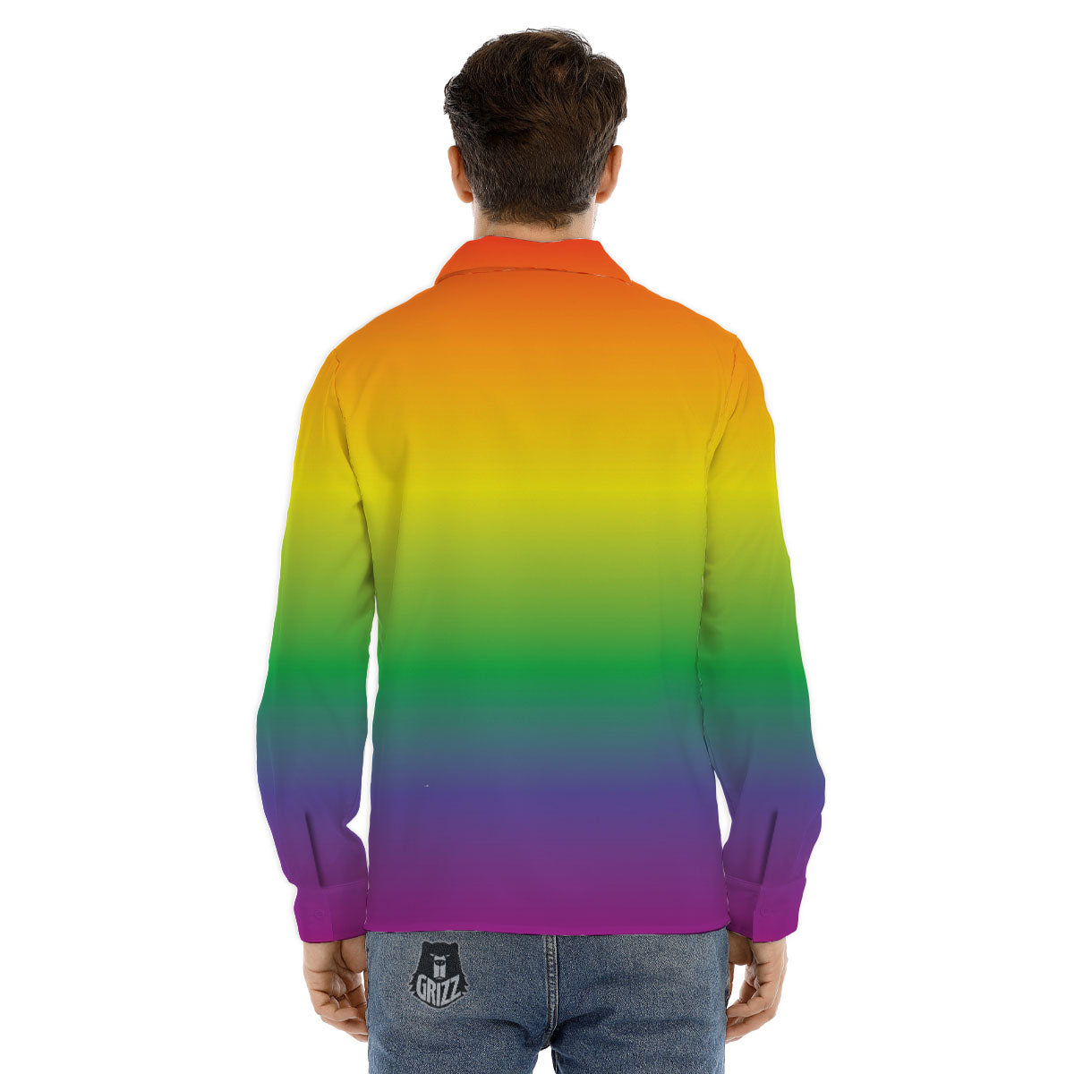 Rainbow Gradient LGBT Pride Print Men's Dress Shirts-grizzshop