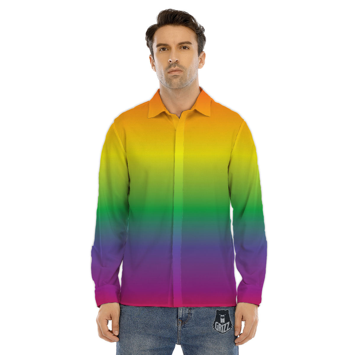 Rainbow Gradient LGBT Pride Print Men's Dress Shirts-grizzshop