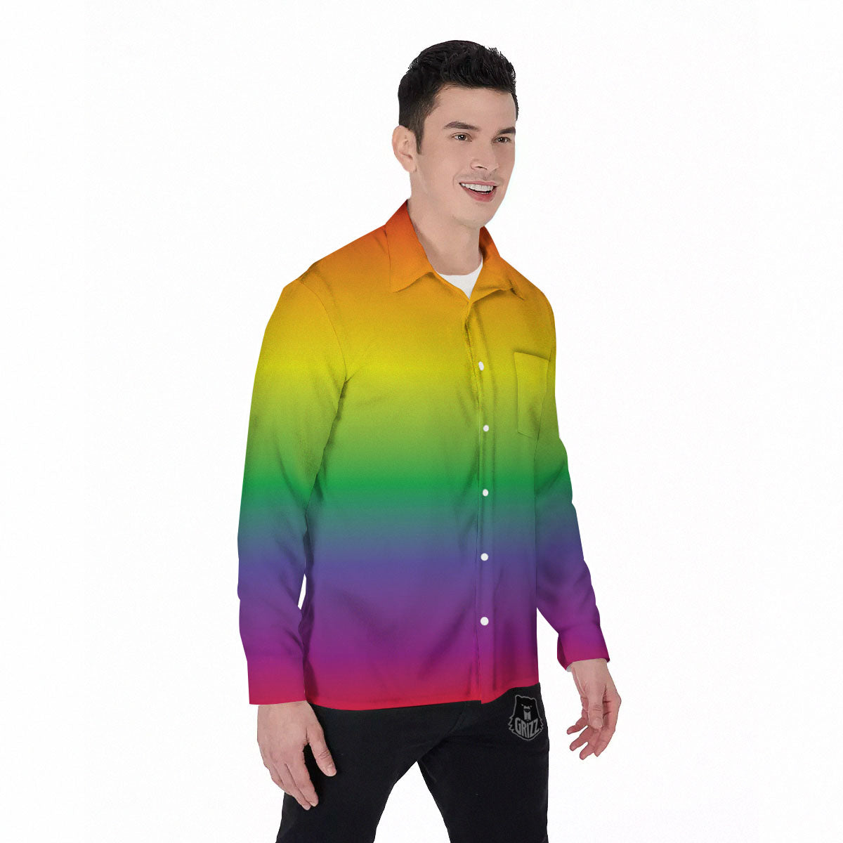 Rainbow Gradient LGBT Pride Print Men's Long Sleeve Shirts-grizzshop