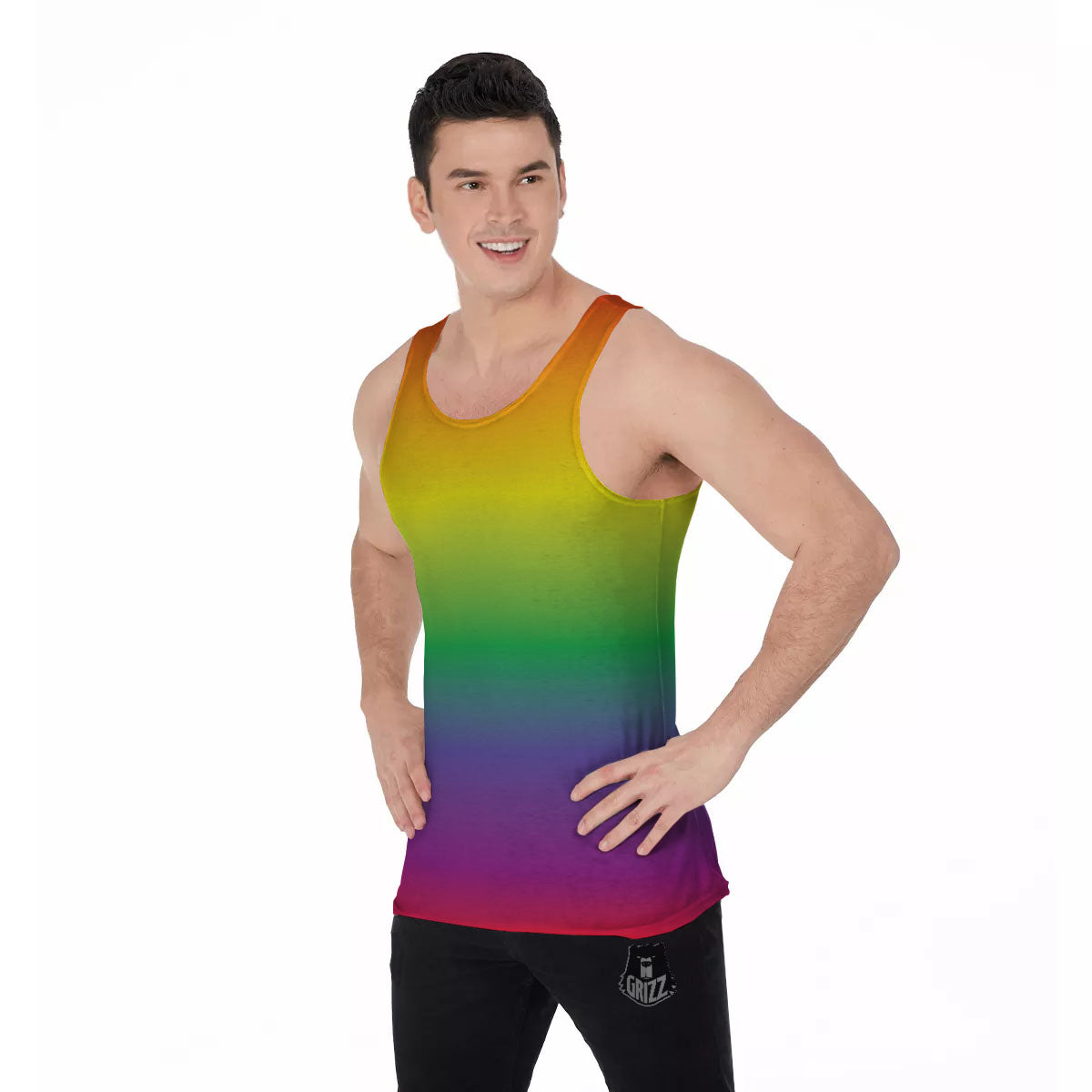 Rainbow Gradient LGBT Pride Print Men's Tank Top-grizzshop