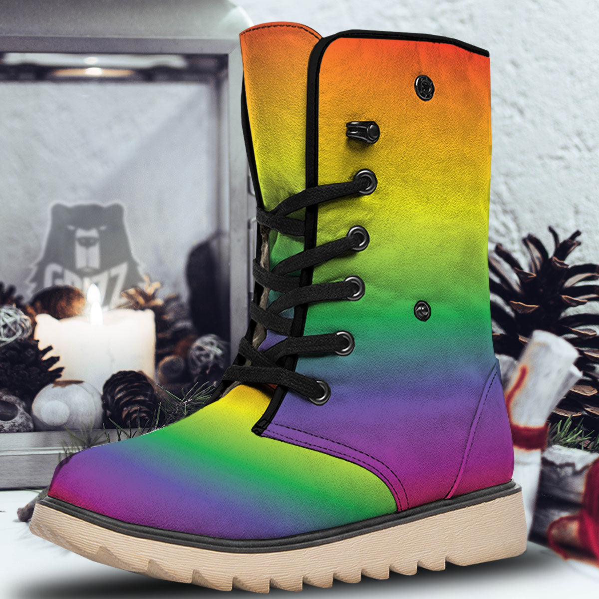 Rainbow Gradient LGBT Pride Print Snow Boots-grizzshop