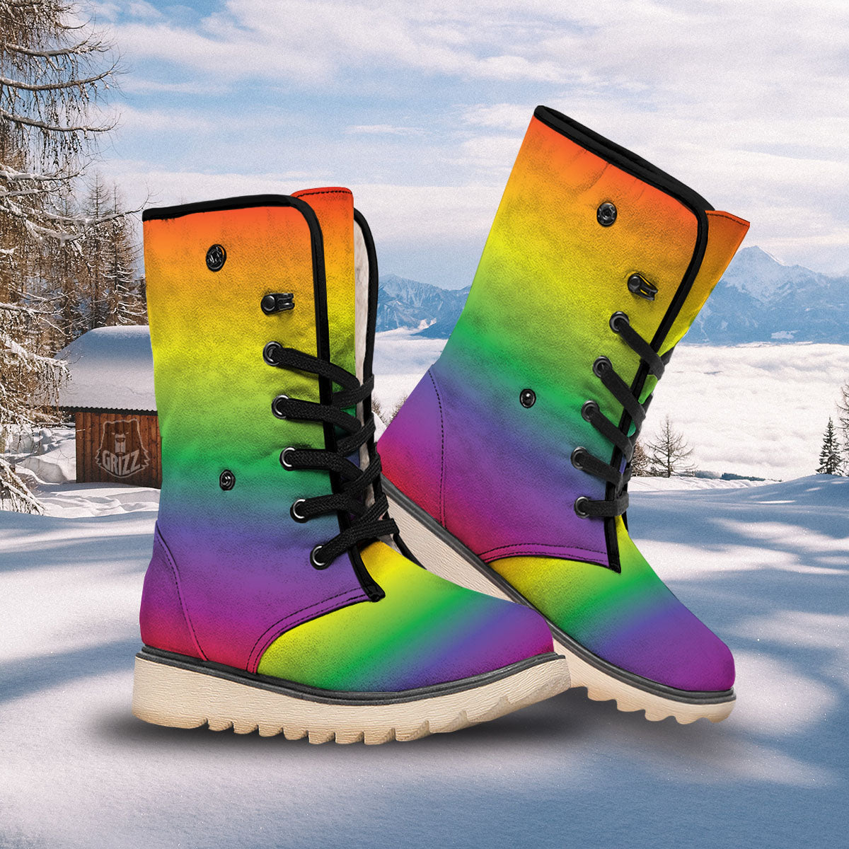 Rainbow Gradient LGBT Pride Print Snow Boots-grizzshop