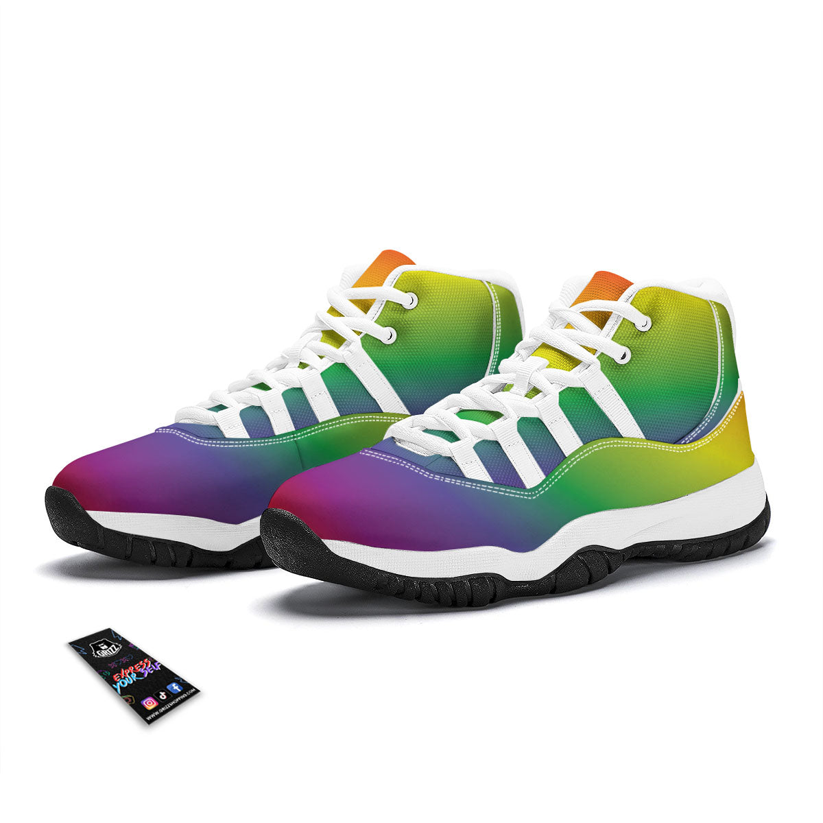 Rainbow Gradient LGBT Pride Print White Bball Shoes-grizzshop