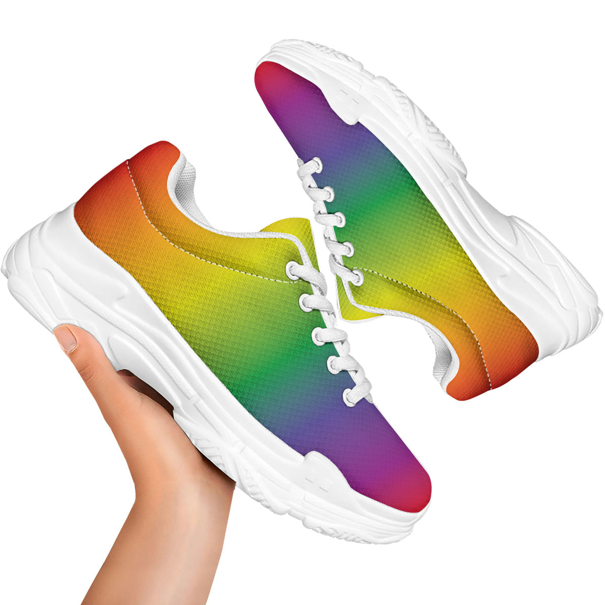 Rainbow Gradient LGBT Pride Print White Chunky Shoes-grizzshop