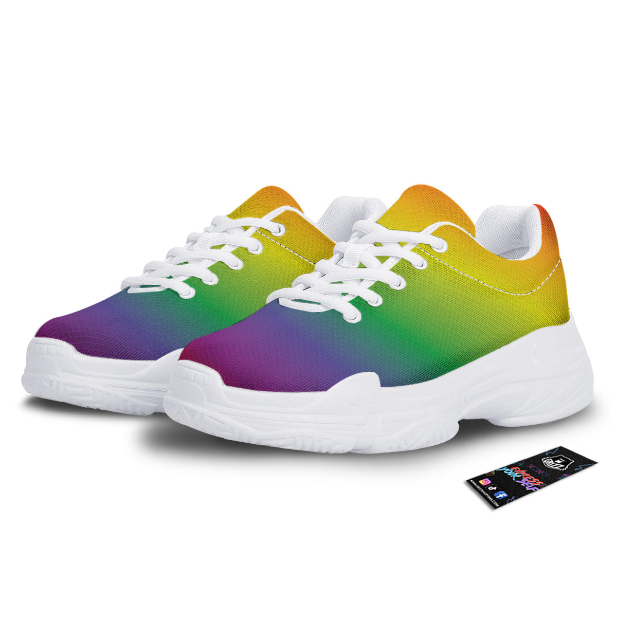 Rainbow Gradient LGBT Pride Print White Chunky Shoes-grizzshop