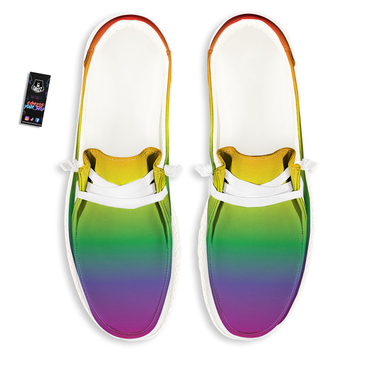 Rainbow Gradient LGBT Pride Print White Loafers-grizzshop